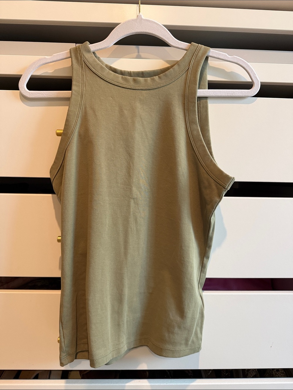 Sleeveless Olive Tank Top - Clean Scoop Neck